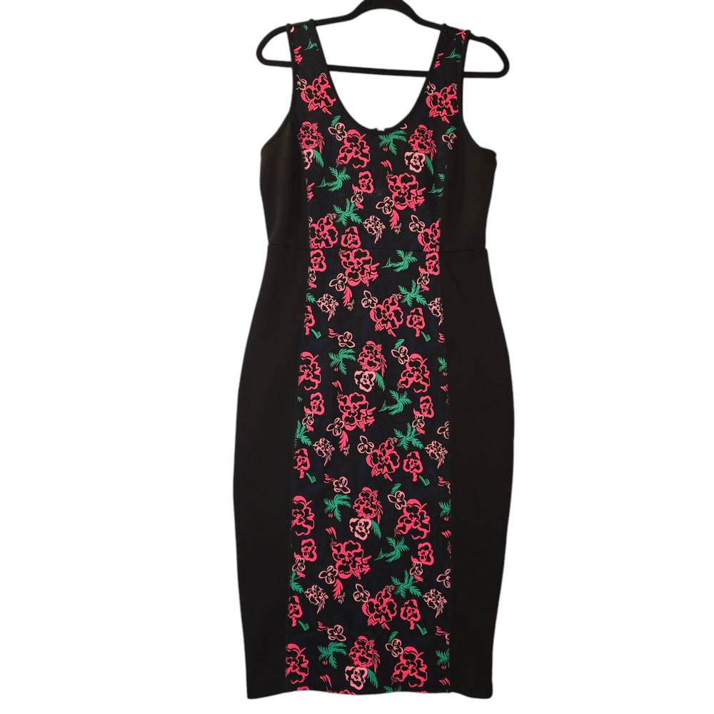 I Heart‎ Ronson Womens Medium Dress Love Bodycon Black Floral Stretch Going Out